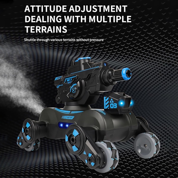 RC-tempputyylikko, joka ampuu vesiluoteja, eleohjattava kauko-ohjattava tankki 360 asteen pyörityksellä, suihkulla, 2,4 GHz:n 4WD RC-autot, joissa on 2 akkua lapsille