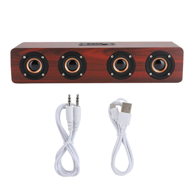 12W W8 Trådløs Bluetooth-højttaler i træ til tv med understøttelse af plug-in-kort / FM / modtagelse af stemmemeddelelser (vinrød træstruktur (engelsk) )