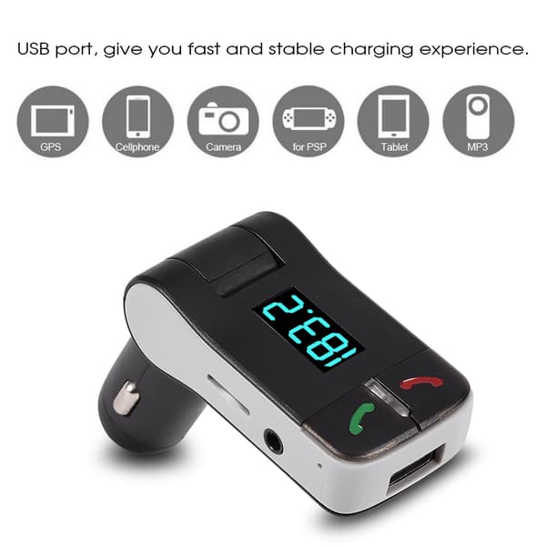 Bluetooth håndfri USB-biloplader FM-sender MP3-afspiller U-disk TF-kort sort