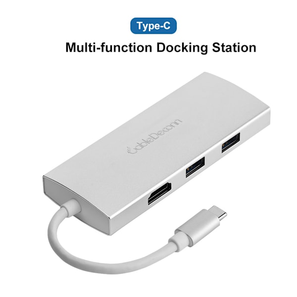 Cabledeconn 7-in-1 Type-C-keskitinsovitin HDMI / USB 3.0 / RJ45 / SD / TF / PD -hopea