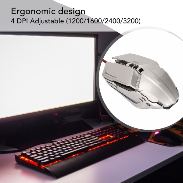 Gaming mus med ergonomisk design, 4 justerbare DPI, åndedrætslys, RBG-baggrundsbelysning, præcis kontrol, kontormus til stationær computer, bærbar computer og pc