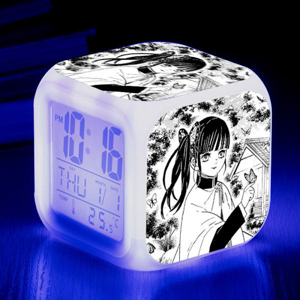 Wekity Anime Ghost Slayer Färgglad Väckarklocka LED Kvadratisk Klocka Digital Växklcka med Tid, Temperatur, Alarm, Datum