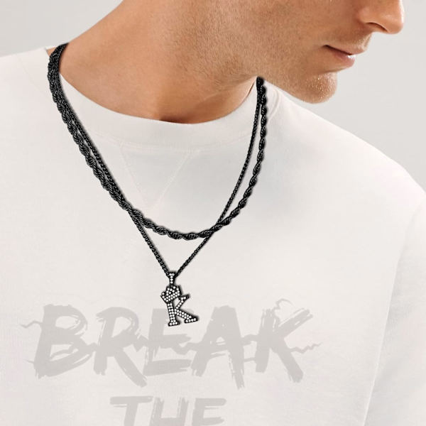Krona Initial A-Z Halsband, Iced Out Letter Hänge med 22-24 Tums Kedja, Män Kvinnor Bling Hip Hop Alfabet Namn Smycken Present Stora Initialer Halsband K Black