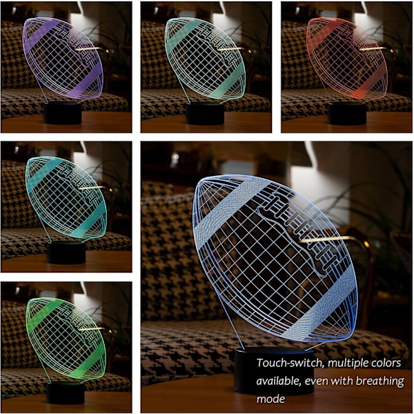 3D Natlampe til Drenge Fodbold Illusion Lampe USB Berøring 7 Farve Skiftende Soveværelse Bordlampe Fødselsdagsgave til Børn