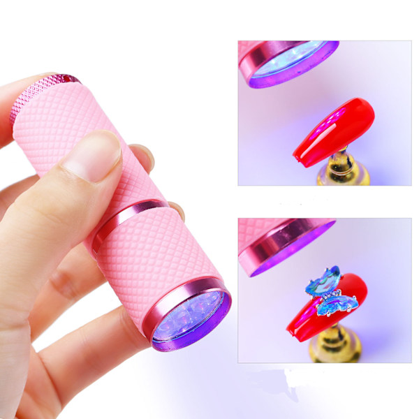 AVEKI 9 LED Liten Glow Nagellampa, Mini UV Nagel Torktumlare för Gel Naglar Polish, Bärbar Ficklampa för Nagelkonst Rosa
