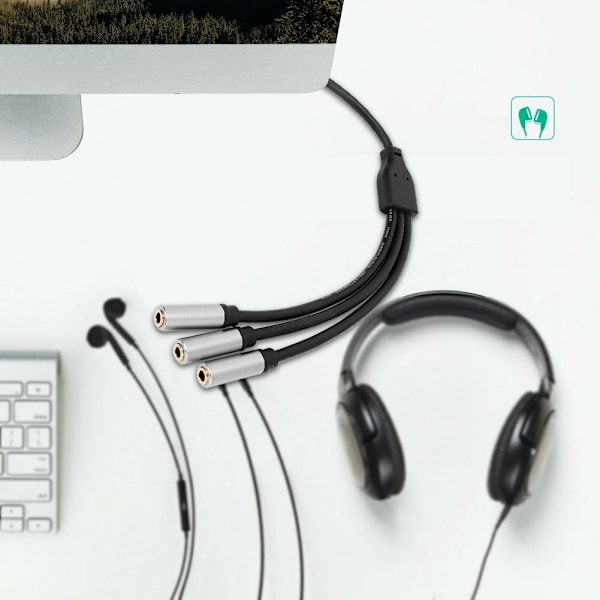 3,5 mm 1 hona till 3 hona splitter stereo förlängningskabel AUX ljudkabel 30 cm