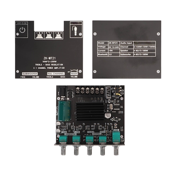 ZK MT21 Bluetooth-forstærkerkort 2.1-kanals DC 12V‑24V lydforstærkermodul til 20‑100W 4‑8Ω højttaler