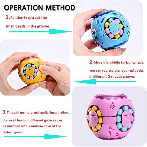 2 i 1 roterende Fidget Spinner Magic Bean Infinity Cube Stress Relief Ball Voksne Børn Unisex-Børn Uddannelsesmæssige Puslespil Cube Legetøj (Pink)