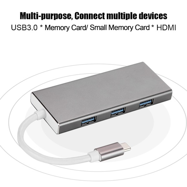 VT101 Type-C -liitäntäkeskitin 7-in-1 moniporttinen USB-yhdistelmäsovitin (raudanharmaa)