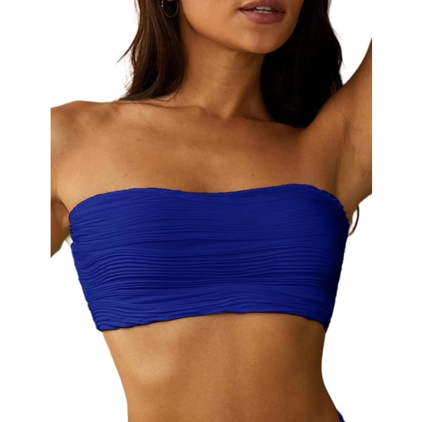 WJSMWomen 2-delt Bandeau-badedrakter Ribbet Blonder opp Stroppeløs Bandeau Bikinisett Høytsnittede Badedrakter 5-top Only-2royal Blue M