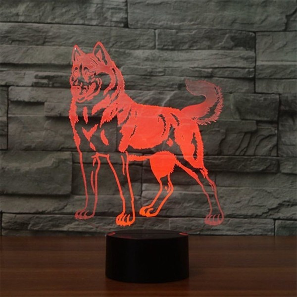 3D LED Vild Ulv Optisk Illusion Natlampe, 7 Farveskift Touch Switch USB Drevet Soveværelse Dekoration Bordlampe