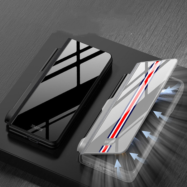 Til Samsung Galaxy Z Fold 4 Etui med S-Pen Holder Flip Plating Glas Crystal Hybrid Læder All-Inclusive Cover, med hængselbeskyttelse