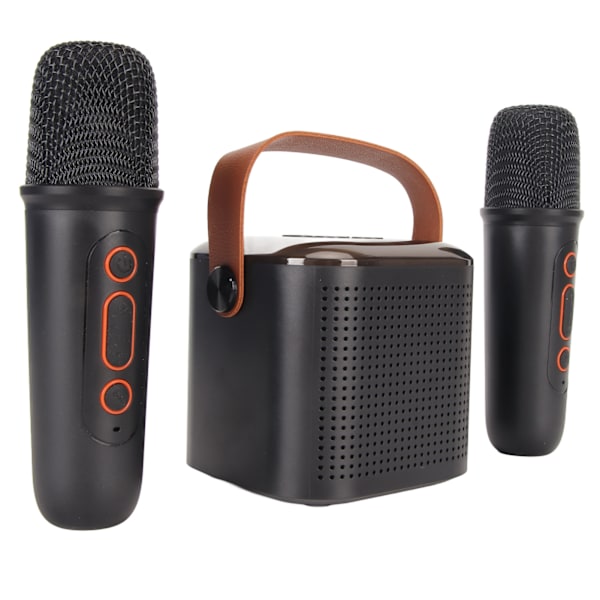 Mini Karaoke Maskine Stereo Bærbar RGB Lys Bluetooth Højttaler med 2 Trådløse Mikrofoner til Hjemmefest Sort