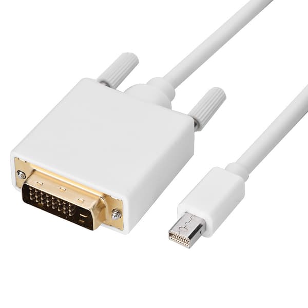 Mini DP DisplayPort til DVI HD Adapter Konverter Kabel 1.8M Hvid