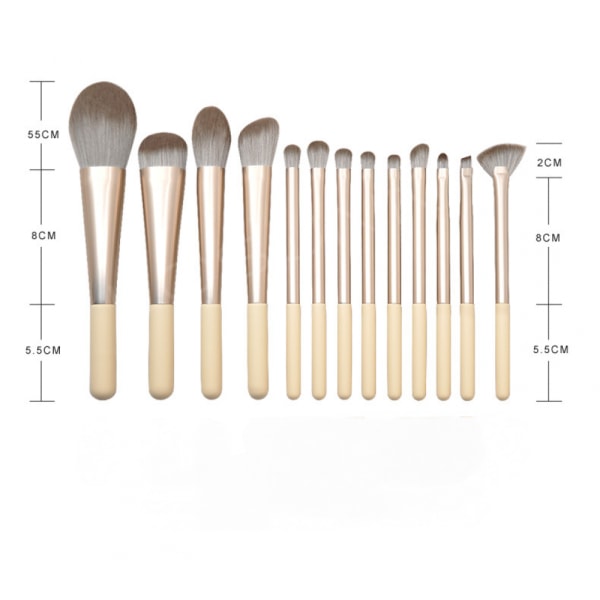 Beige Trähandtag - Ljus Champagne Guld Orifice - Makeup Borste Set, 13Pcs Puder Ögon Rouge Borste Skönhetsverktyg