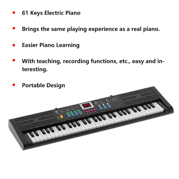 Keyboard Piano 61 Tangenter Instrument Elektrisk med USB Mikrofon til Børn Begynder MQ6187