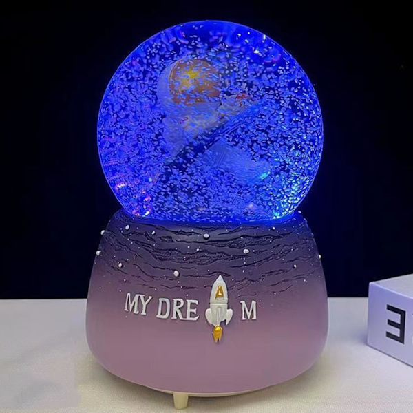 Rymdastronaut Musiksnöbollar med LED-lampor, Automatisk Snöfallseffekt, Heminredning för Barnrum