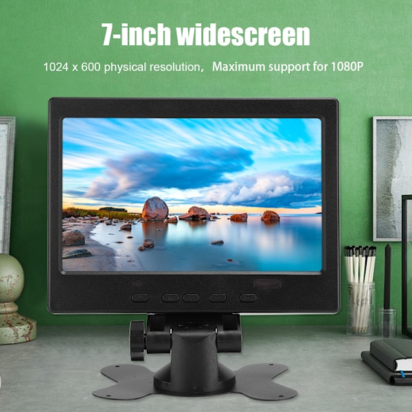 7in Multifunktion 800:1 1024x600 Display med Stativ Support HDMi VGa AV Input