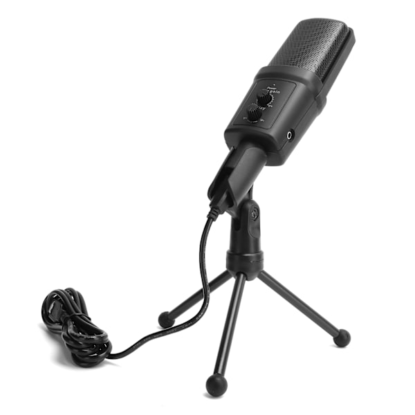 USB-kondensatormikrofon med ledning og justerbar stander til online-spil/live-udsendelse/videomøder - sort