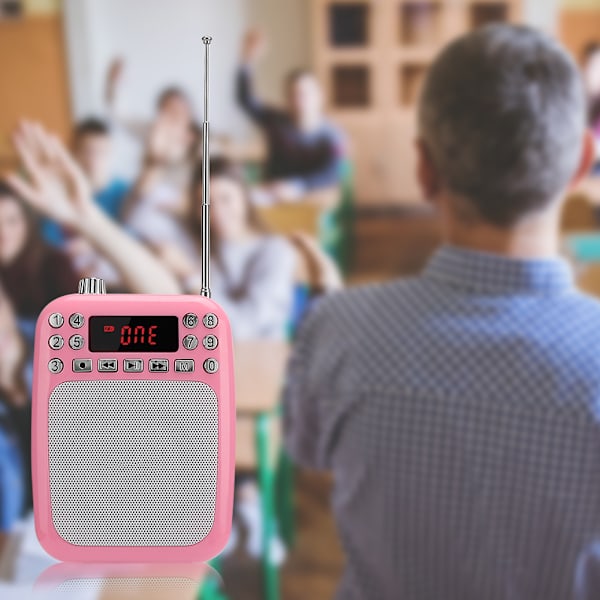 M301 Bärbar FM-radioinspelningshögtalare Multifunktionell röstförstärkare Mikrofon Högtalare för lärare Guide med bälteRosa