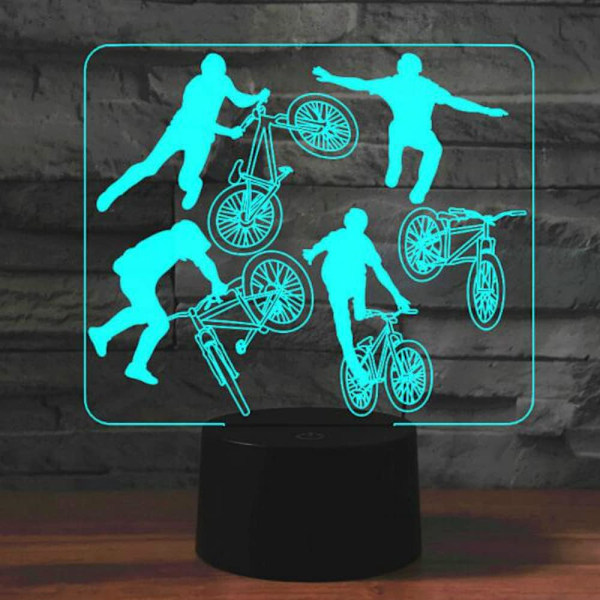 3D Cykel Natlampa Bordskrivbordslampa Optisk Illusion Lampor 7 Färgväxlande Ljus LED Bordlampa Jul Hem Kärlek Födelsedag Barn Barn Present