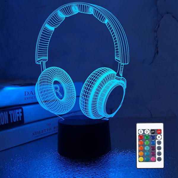 Barn 3D Hörlurar Nattlampa Headset Optisk Illusion Hörlurarlampa Hörlurar med 16 Färger Fjärrkontroll Bytande Födelsedag Jul Alla hjärtans dag