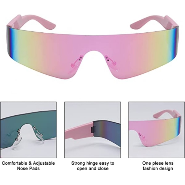 Trendy Rimless Futuristiske Wrap Around Solbriller til Kvinder og Mænd, Cyberpunk Visor Solbriller Shades Fashion Briller