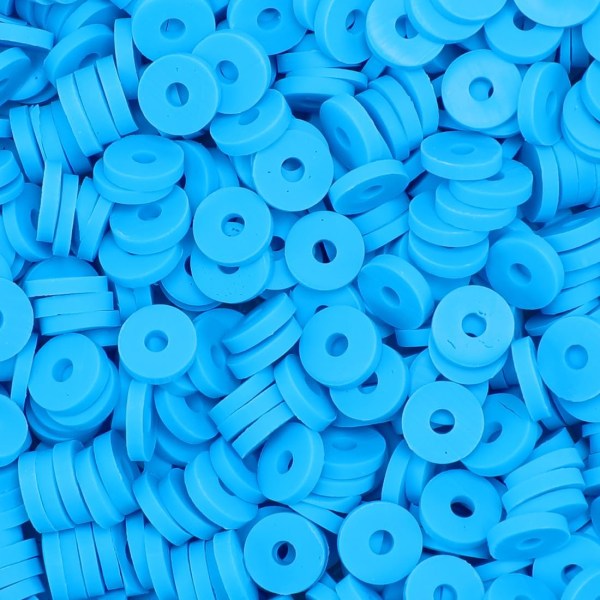 2000+ stk. himmelblå leireperler i bulk, polymerleireperler for armbåndlaging, heishi-perler for armbånd, flate perler (6 mm). Sky-Blue