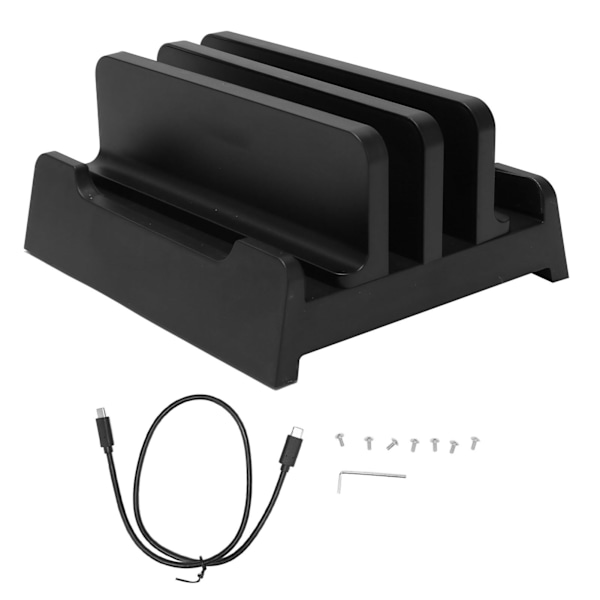 Vertikal bærbar computer stand til skrivebord justerbar dobbelt slots pladsbesparende bærbar computer holder til mobiltelefon tablet op til 17,3 tommer sort