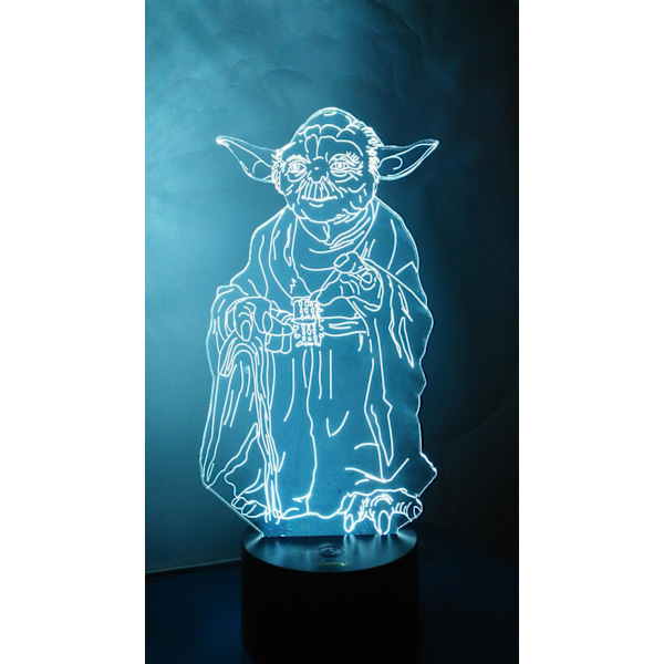 Master Yoda 3D Natlys LED Illusion Lampe Sengelampe Bordlampe, 7 Farveskiftende Lys med Akryl Flad & ABS Base & USB Oplader