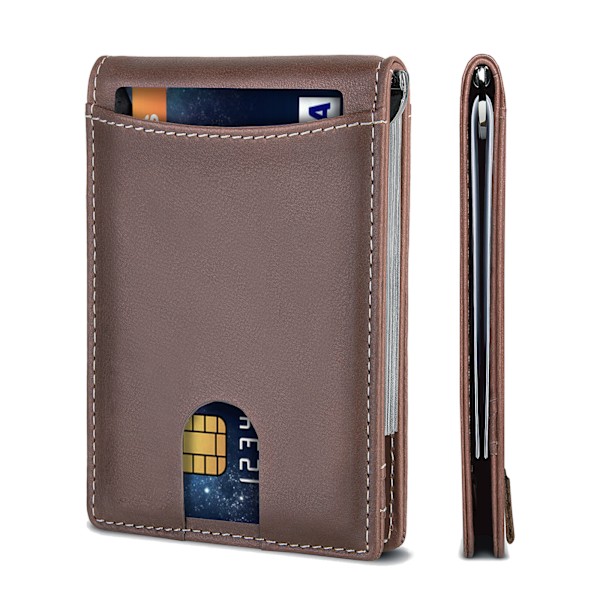 RFID Blokerende Tynd Bifold Ægte Læder Minimalistisk Forlomme Punge til Mænd med Pengeclips Tynd Gave