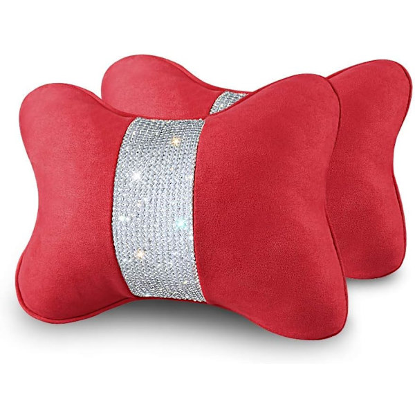 2-PCS Bling Bling Bil Nakkestøtte Pude, Blød Plys Rejse Bilpude med Krystal Rhinestones, Auto Hoved Afslapning Pude Stress Relief Pad Pude