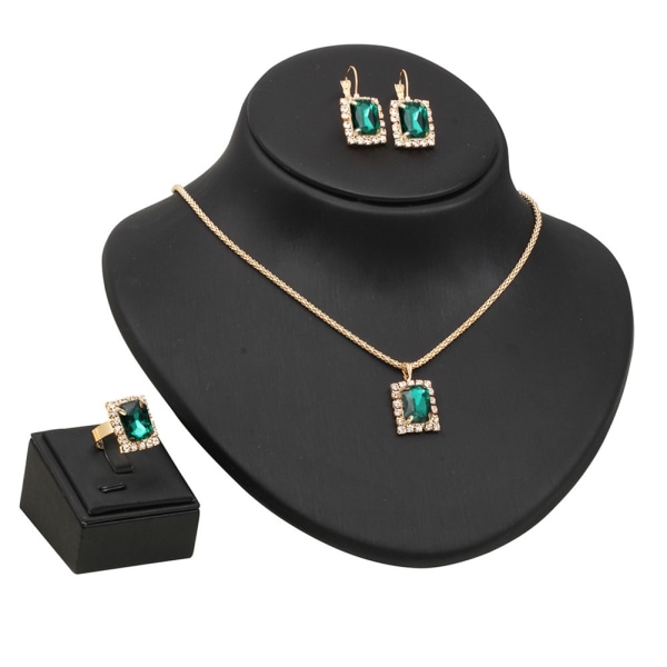 Women Lady Necklace Earrings Ring Jewelry Set Party Wedding Jewelry Decoration(Green)