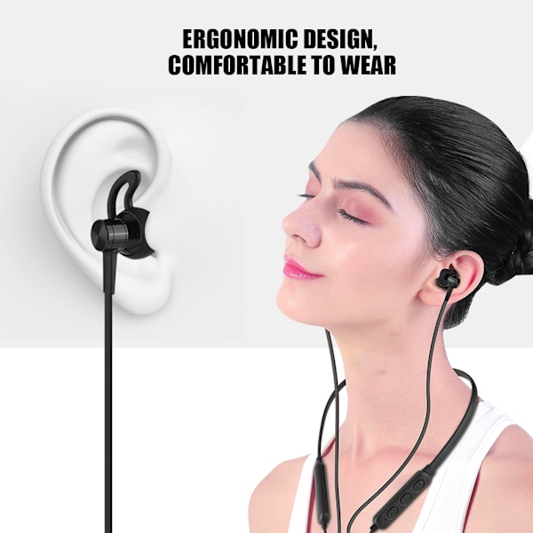 Magnetiska stereo-hörlurar, bärbara trådlösa Bluetooth-headset, utomhussporthörlurar (svart)