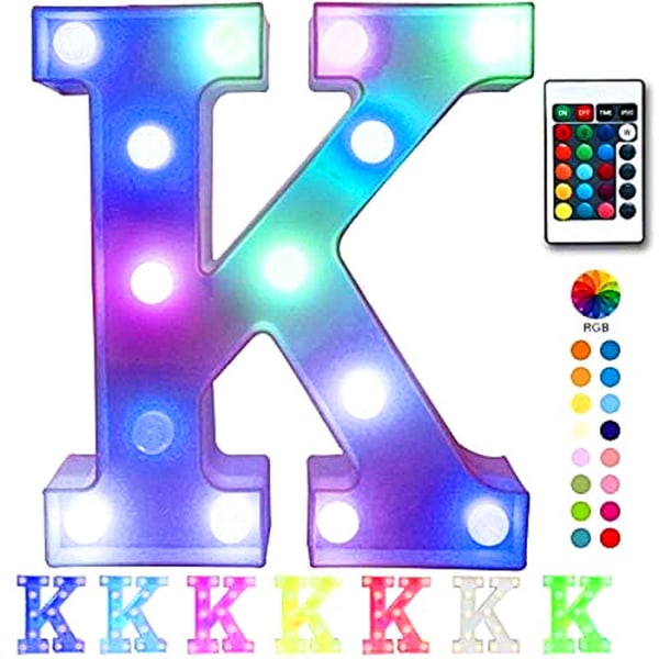 JUSTUP Fargerike LED Marquee Bokstavlys med Fjernkontroll Lys Opp Marquee Skilt Fest Bar Bokstaver med Lys Dekorasjoner for Hjemmet --- Flerfarget K