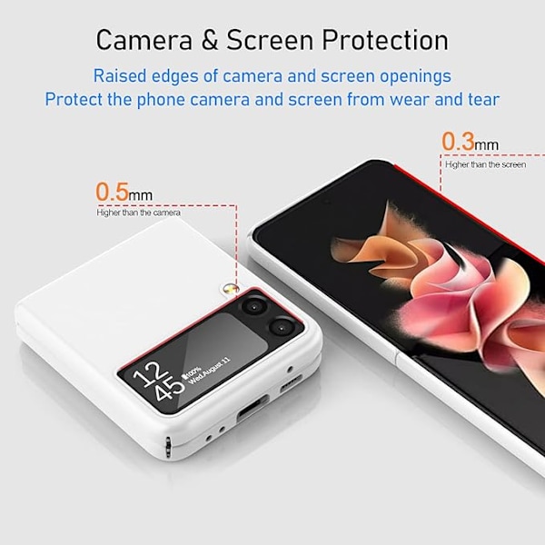 Samsung Galaxy Z flip 3 deksel, ultra-tynt hard PC, støtsikker, sammenleggbar, fallsikker og slitesterk （Hvit）