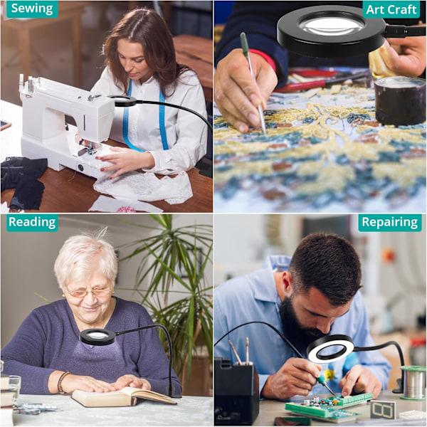 Bordlampe med klemme for lesing hjemmekontor, lysstyrke 3 moduser, klemmelampe for sengegavl, hobby black