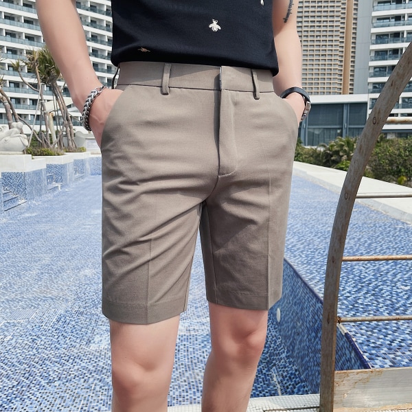 Shorts Herre Sommer Tynn Slim-fit Casual Fem-punkts Bukser Høyverdig Lett Moden Valp Kjekk Mid-lengde Bukser Khaki 34