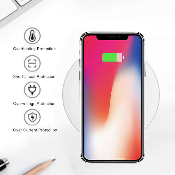 Hurtig trådløs oplader ≥80% konverteringshastighed Smart justering Qi oplader-hvid