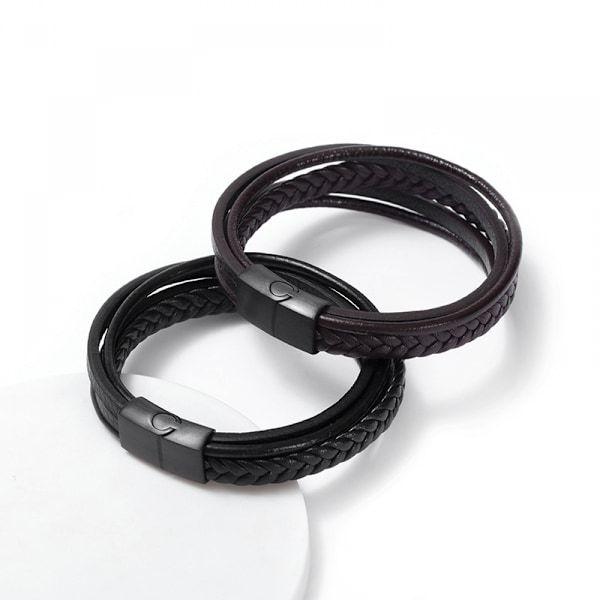 Miesten nahkarannekoru ruostumattomasta teräksestä valmistetulla magneettilukolla Rannekoru Cuff Bangle Rannekorut miehille punottu