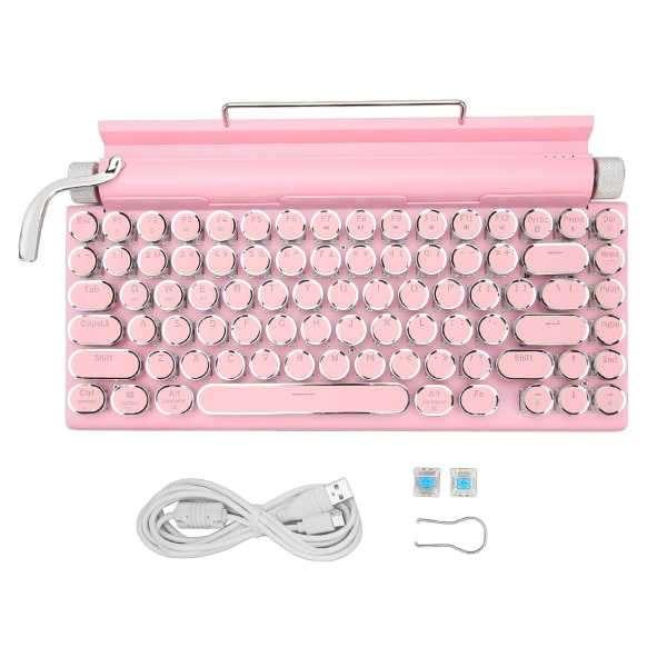Mekanisk tastatur 83 nøgler knapkontrol runde taster ergonomisk plug and play 3 tilstande trådløst tastatur til telefon bærbar computer pink