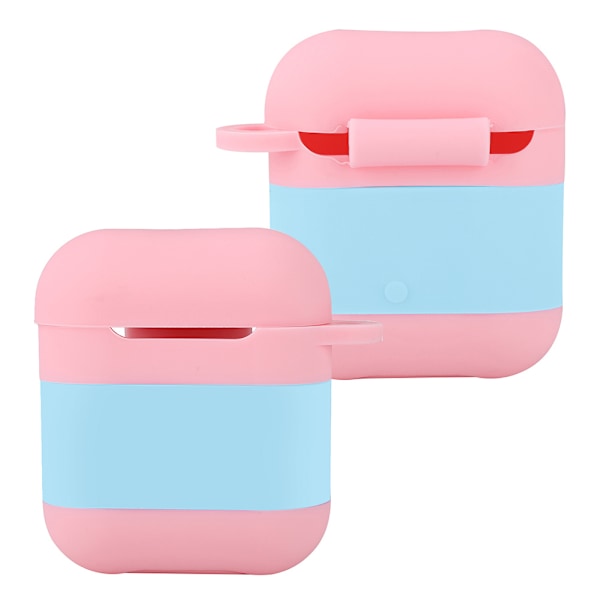 Bärbar Silikon Bluetooth Hörlurar Hörlurar Förvaringsväska för AirPods (Rosa + Blå)