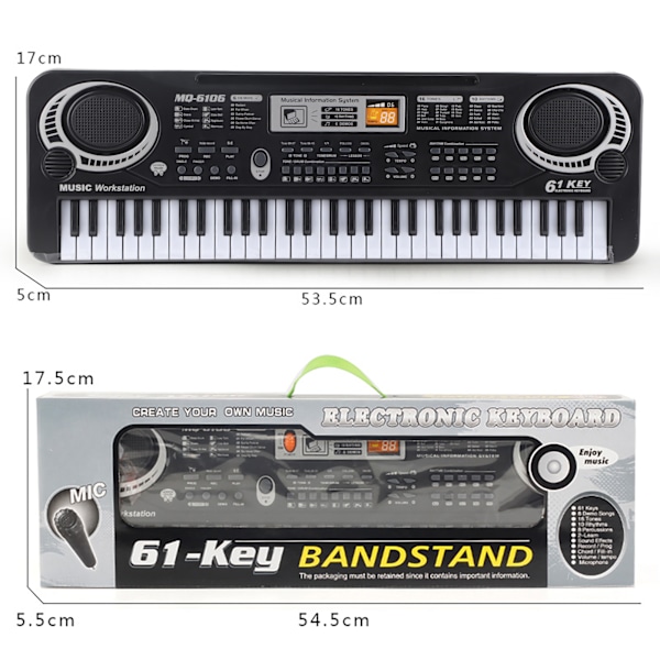 61 Tangenter Keyboard Piano 16 Toner 10 Rytmer 6 Demolåtar Multifunktionell Elektronisk Digital Piano för Barn