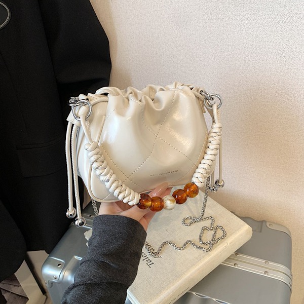 Simpel pendler diamantgitter håndtaske foldet taske koreansk niche udenlandsk stil crossbody taske snøre spandtaske