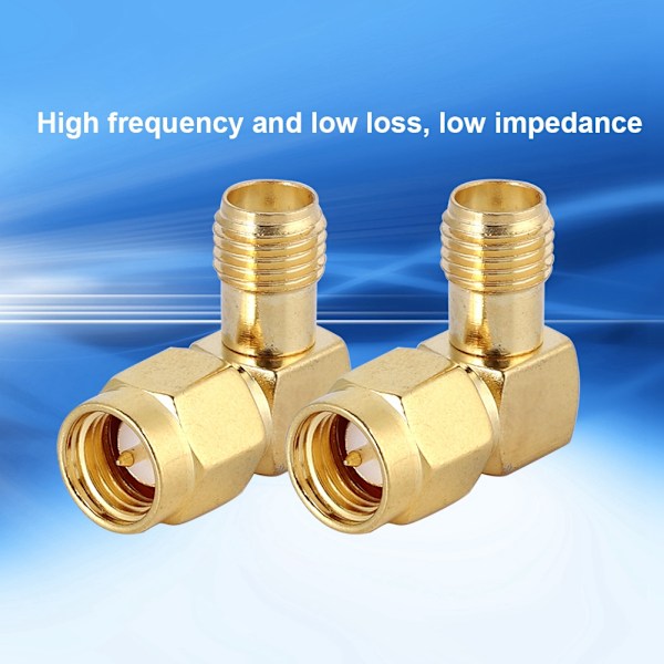 2PCS SMA hunn til SMA hann høyre vinkel adapter RF koaksial adapter konverter kontakt