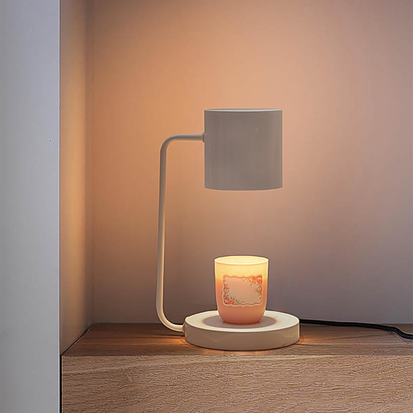 Aromaterapi Smältvaxlampa Metallbord Dimbar Doft Ljusvärmare Lampa med Timer för Sovrum Sängbord Vit