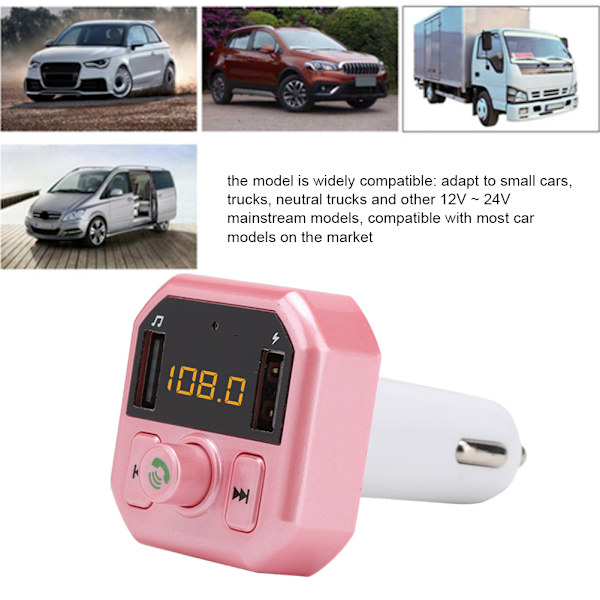 B9 Auton Mp3-soitin, auton Bluetooth-handsfree-soitin, auton Usb-laturi 3.1A pikalataus (vaaleanpunainen)