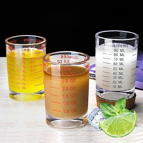 Shotglas Målkop 3 Ounce/90ml Flydende Tungt Højt Espressoglas 2 Stk ( Sort 90ml 2stk)
