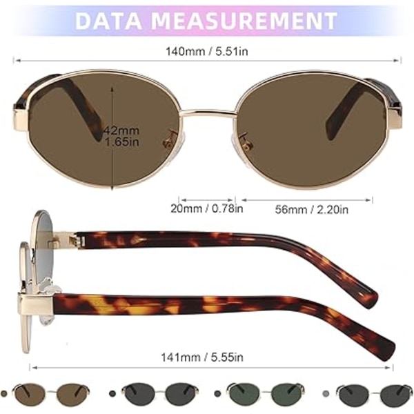 Retro soikeat aurinkolasit naisille ja miehille, design-aurinkolasit, klassiset sävyt, UV400-suoja Gold/Brown