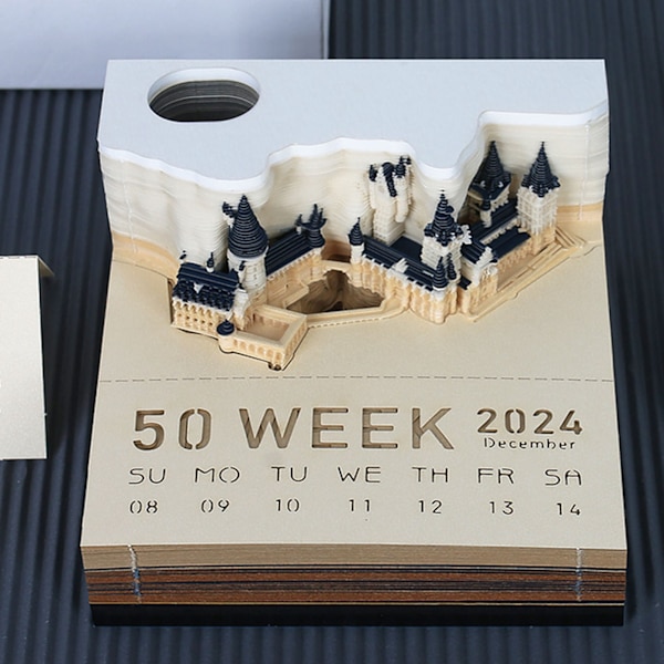 Castle 3D Memo Pad Multifunktion 2024 Kalender Notitsblok Bekvemmelighed Stickers med Lys Julegave